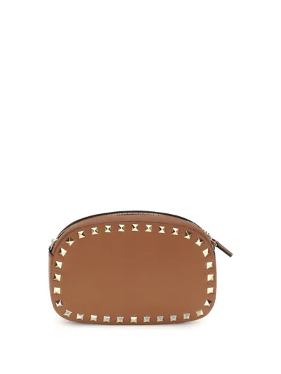 Valentino Rockstud Mini Grainy Leather Crossbody In Brown