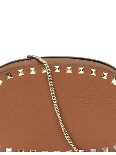 Valentino Rockstud Mini Grainy Leather Crossbody In Brown