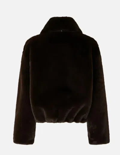 Pinko Ink-effect Faux Fur Blouson Jacket In Brown