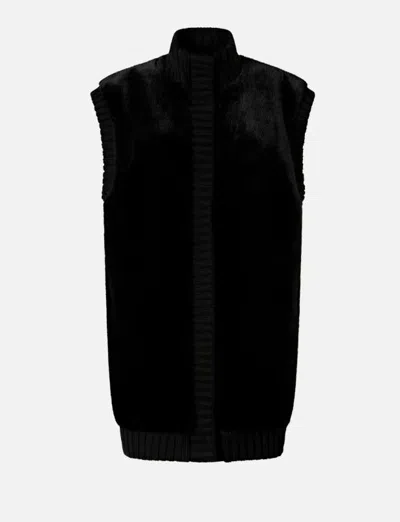 Pinko Genovese Black Sleeveless Vest With High Neck And Ribbed Details In Ecofur Woman In Black
