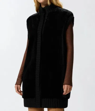 Pinko Genovese Black Sleeveless Vest With High Neck And Ribbed Details In Ecofur Woman In Black
