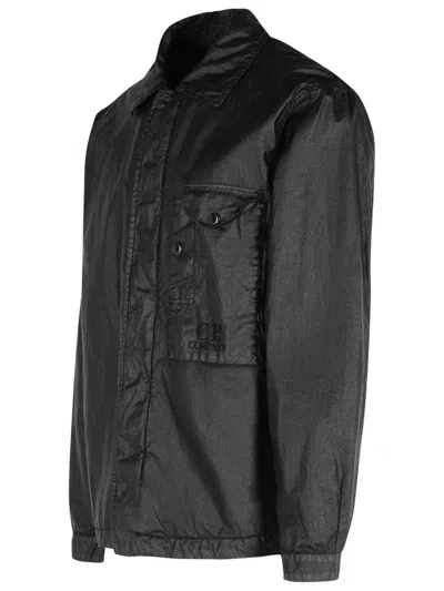 C.p. Company Linen Shirt With Chest Pocket And Collar In Black