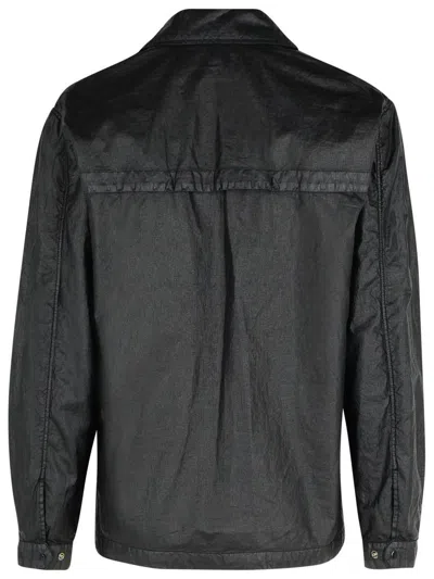 C.p. Company Linen Shirt With Chest Pocket And Collar In Black