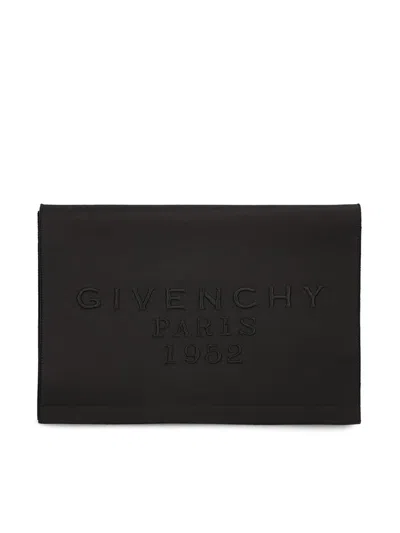 Givenchy Paris 1952 Embroidered Satin Clutch In Black