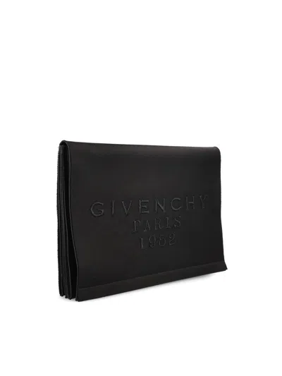 Givenchy Paris 1952 Embroidered Satin Clutch In Black