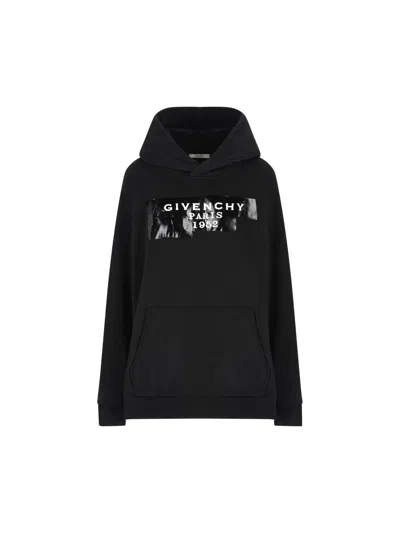 Givenchy Hooded Cotton Sweatshirt Featuring Kangaroo Pocket In Black