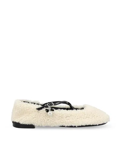Jimmy Choo Shearling Cross-strap Ballerina Flats In Neutral