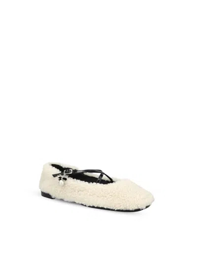 Jimmy Choo Shearling Cross-strap Ballerina Flats In Neutral