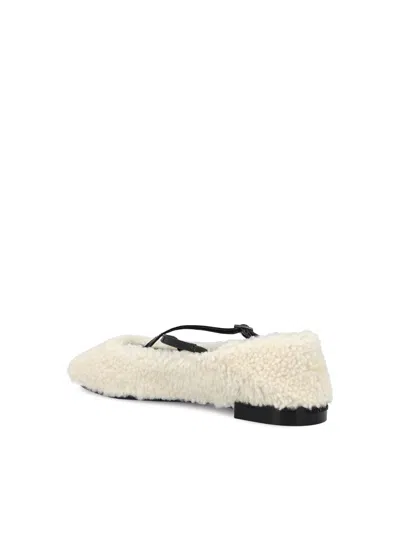 Jimmy Choo Shearling Cross-strap Ballerina Flats In Neutral