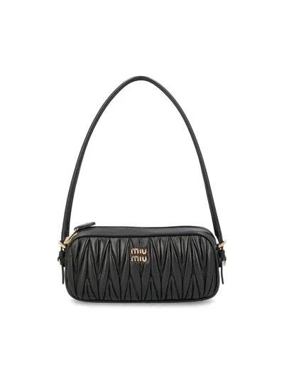 Miu Miu Black Matelasse Shoulder Bag In Black