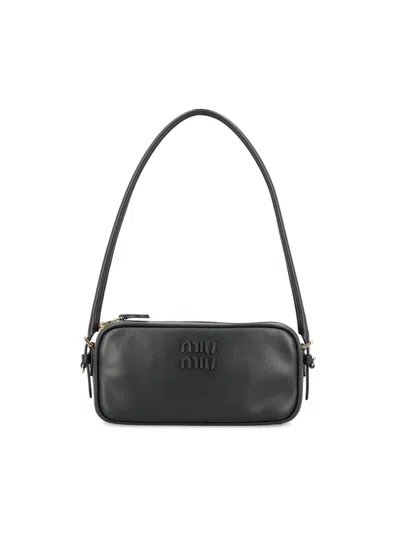 Miu Miu Leather Logo-detail Mini Bag In Black
