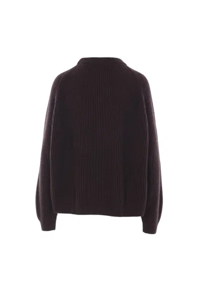 Dušan Crew Neck Ribbed Raglan Sweater In Brown