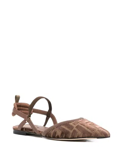 Fendi Women 'colibrì Lite' Brown Flat Slingback With All-over Ff Motif In Cotton Woman In Brown