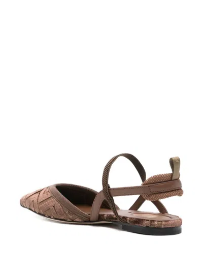 Fendi Women 'colibrì Lite' Brown Flat Slingback With All-over Ff Motif In Cotton Woman In Brown