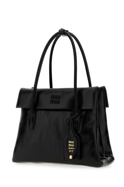 Miu Miu Black Leather Solitaire Handbag In Black