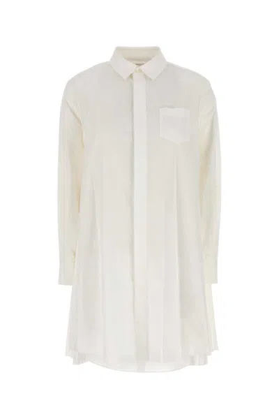 Sacai White Poplin Shirt Dress In Multi