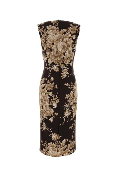 Dolce & Gabbana Rose Cretonne Charmeuse Sleeveless Midi Dress In Brown