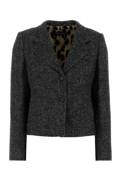 Dolce & Gabbana Embroidered Stretch Wool Blend Blazer In Black