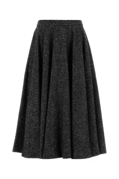 Dolce & Gabbana Midi Circle Skirt In A Dotted Wool Blend In Black