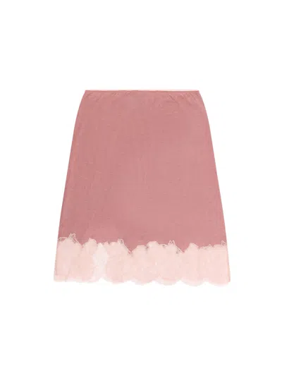 Fendi Women Cashmere And Silk Skirt With Lace Profiles In Multi