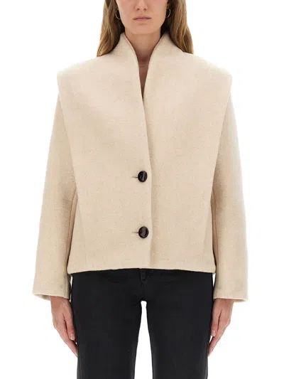 Isabel Marant Wool Jacket With Structured Shoulders And Collarless Design In Neutral