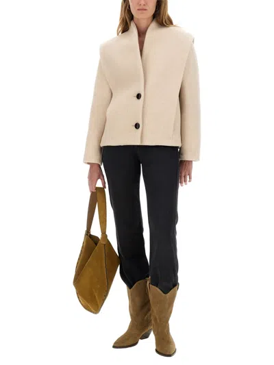 Isabel Marant Wool Jacket With Structured Shoulders And Collarless Design In Neutral