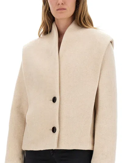 Isabel Marant Wool Jacket With Structured Shoulders And Collarless Design In Neutral