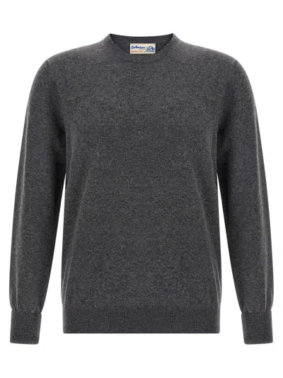 Ballantyne Ribbed Hem Cashmere Sweater With Long Cuffed Sleeves In Gray