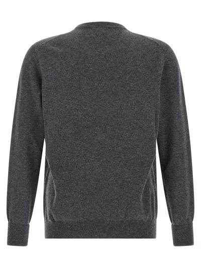Ballantyne Ribbed Hem Cashmere Sweater With Long Cuffed Sleeves In Gray