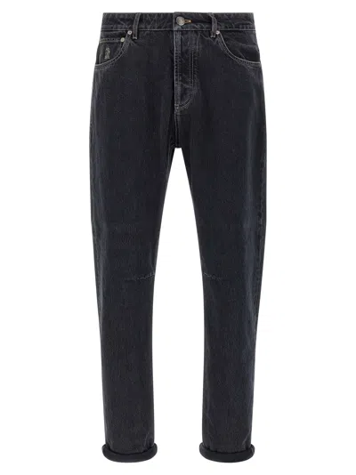 Brunello Cucinelli Rolled Cuff Five-pocket Denim Trousers In Black