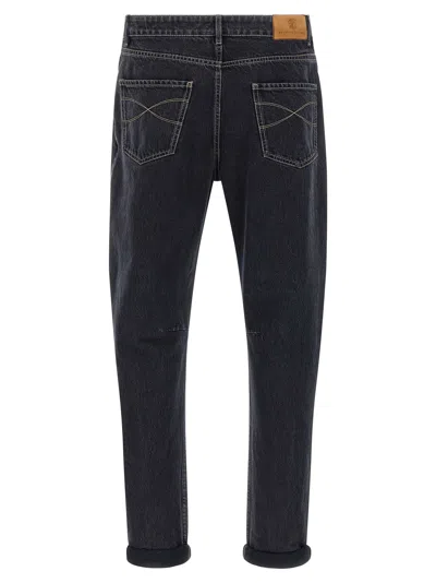 Brunello Cucinelli Rolled Cuff Five-pocket Denim Trousers In Black