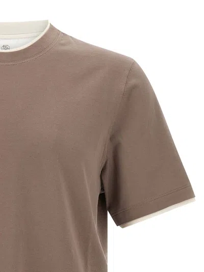 Brunello Cucinelli Double Layer T-shirt Multicolor In Brown