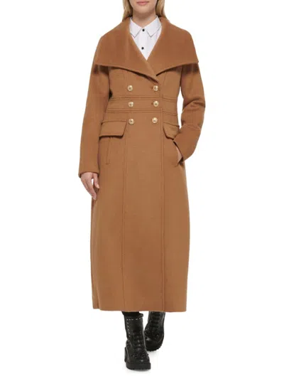 Karl Lagerfeld Double Breasted Wool Blend Military Coat In Brown