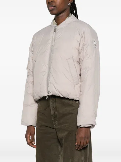 Canada Goose Quilted Bomber Jacket Featuring Long Sleeves In Neutral