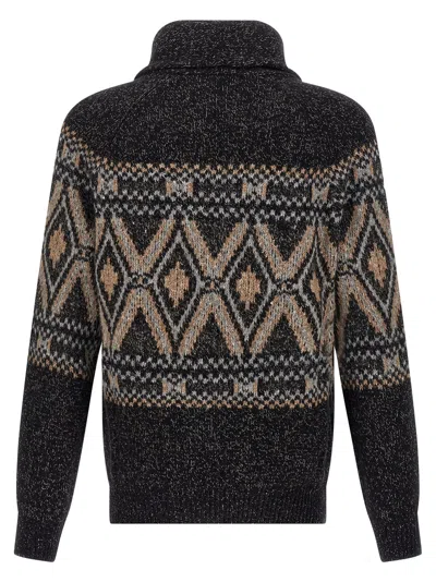 Brunello Cucinelli Geometric Jacquard Cardigan Sweaters And Cardigans Multicolor In Black