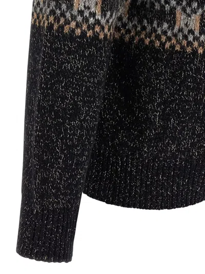 Brunello Cucinelli Geometric Jacquard Cardigan Sweaters And Cardigans Multicolor In Black