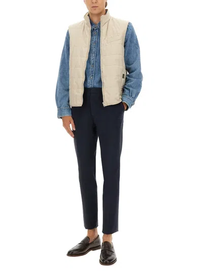 Fay Quilted Vest With High Collar And Padded Texture In White
