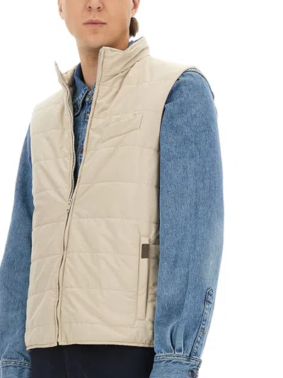 Fay Quilted Vest With High Collar And Padded Texture In White