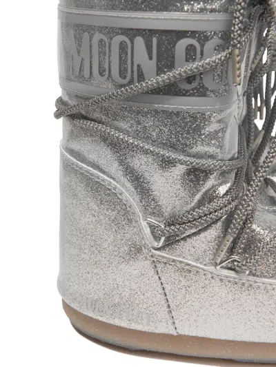 Moon Boot Glitter Lace-up Boots In Silver