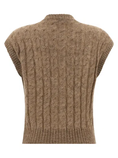 Brunello Cucinelli Cable Knit Cap Sleeve Vest In Brown