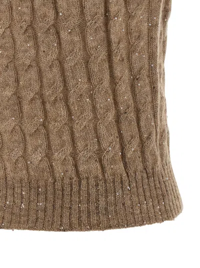 Brunello Cucinelli Cable Knit Cap Sleeve Vest In Brown