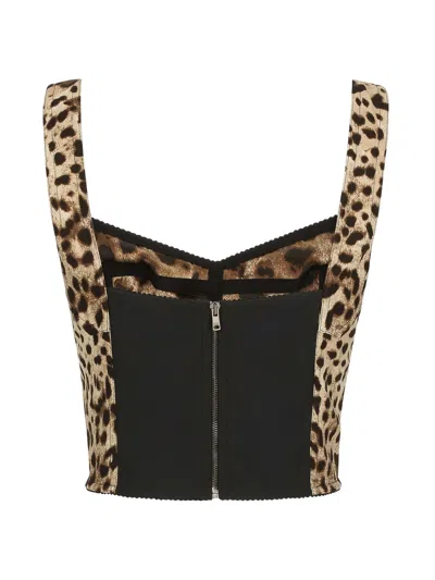 Dolce & Gabbana Leopard-print Charmeuse Bustier Top In Brown