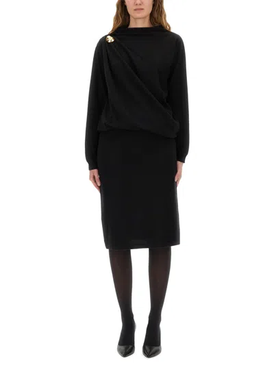Fabiana Filippi Fitted Midi Dress With Draped Bodice And Gold Detail In Black