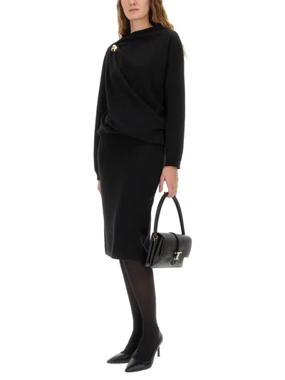 Fabiana Filippi Fitted Midi Dress With Draped Bodice And Gold Detail In Black