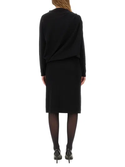 Fabiana Filippi Fitted Midi Dress With Draped Bodice And Gold Detail In Black