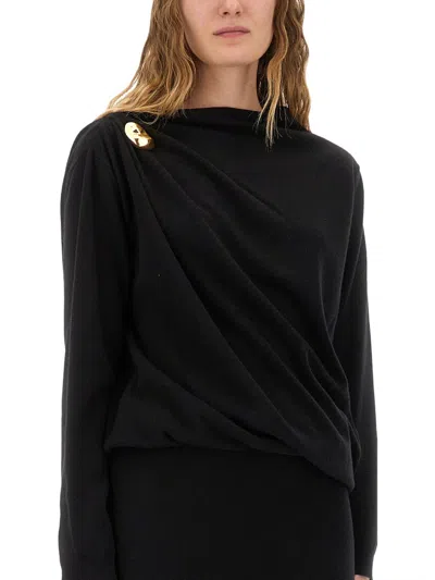 Fabiana Filippi Fitted Midi Dress With Draped Bodice And Gold Detail In Black