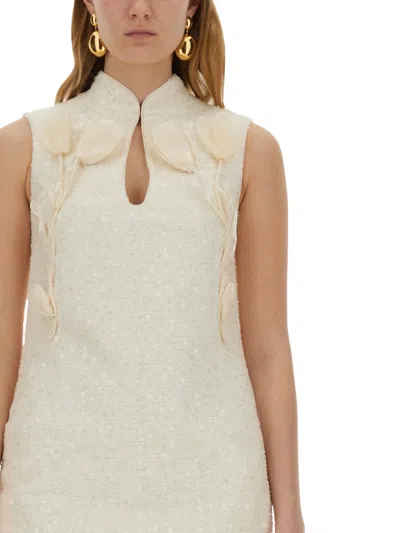 Self-portrait Mini Dress With Floral Pattern In Neutral