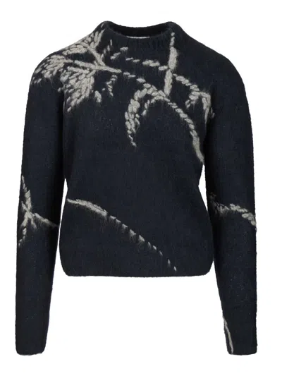 Dries Van Noten Mouche Crew Neck Knite With Motif Knitwear Blue In Blue