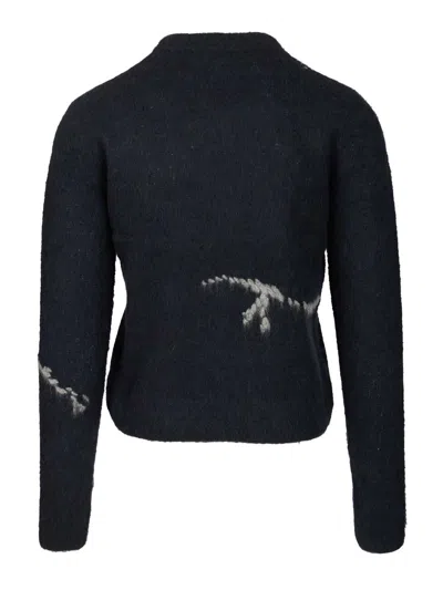 Dries Van Noten Mouche Crew Neck Knite With Motif Knitwear Blue In Blue
