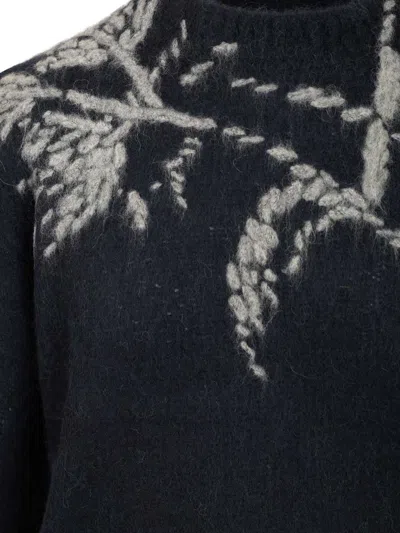 Dries Van Noten Mouche Crew Neck Knite With Motif Knitwear Blue In Blue